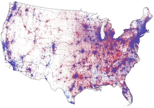 Map of 2020 Red/Blue by Population